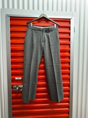 Theory Wool Subtle Plaid Check Flat Front Baggy Classic Dress Pants